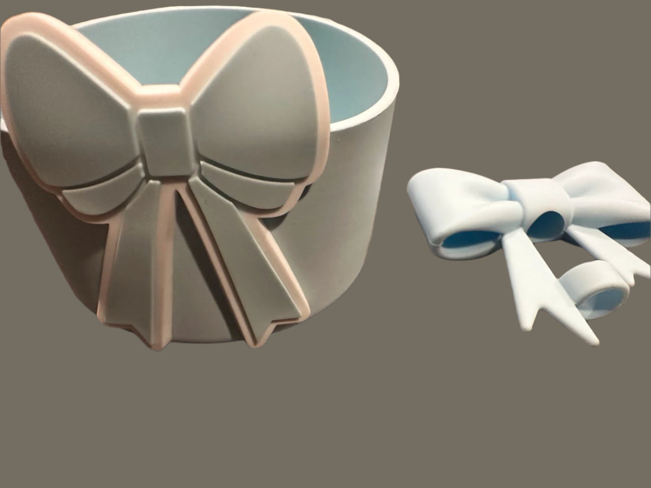 Big Bow Light Blue and White Silicone boot. Cup Accessories. Matching set with Straw Topper (Copy)
