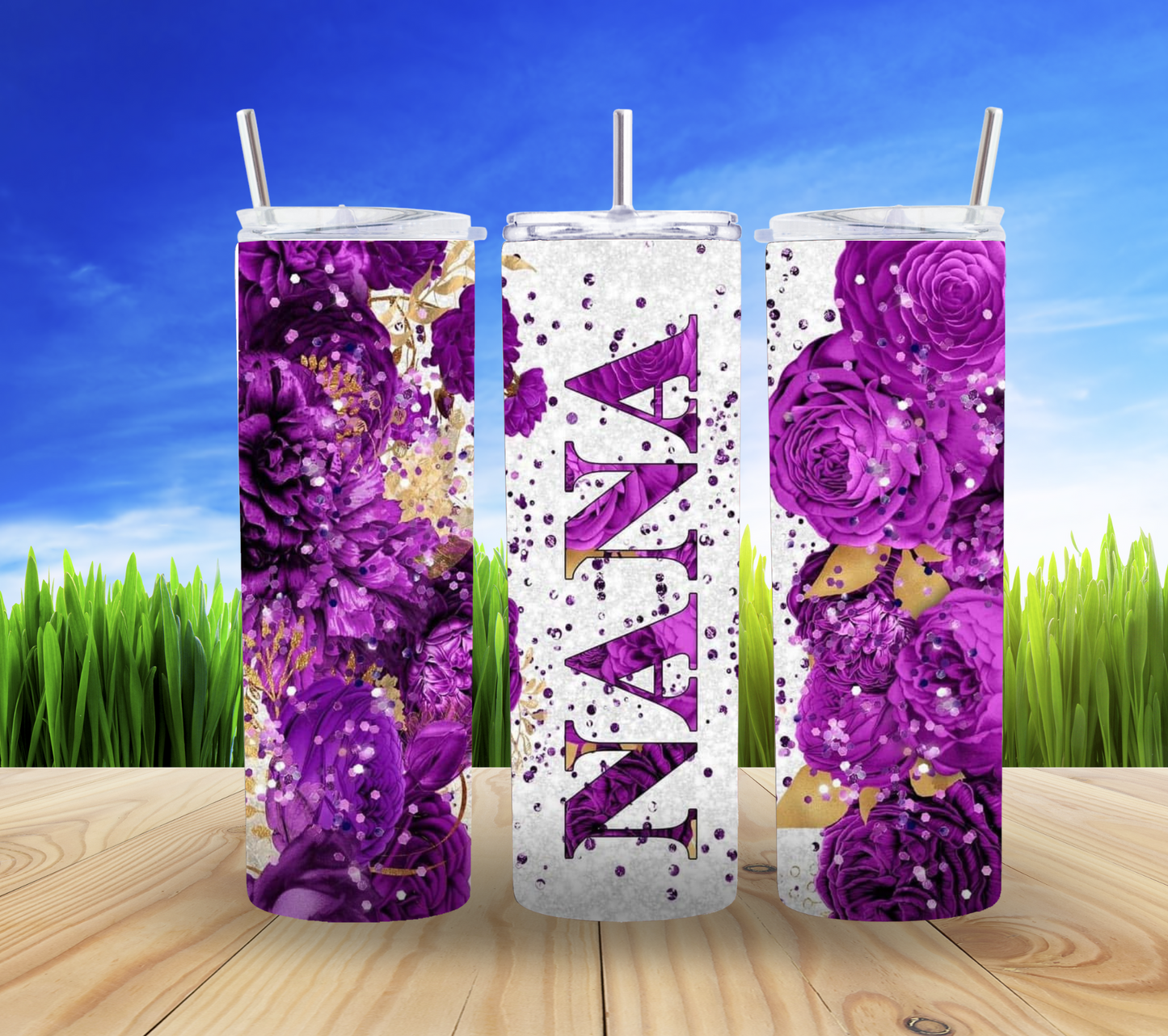 π Nana with Purple Flowers Tumbler