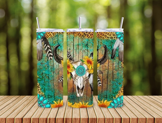 🐂💙 Bold Beauty: Aztec Bull & Teal Leopard Tumbler