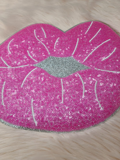 Lip patch, Hot pink lips patch, Sequin patch, Iron on