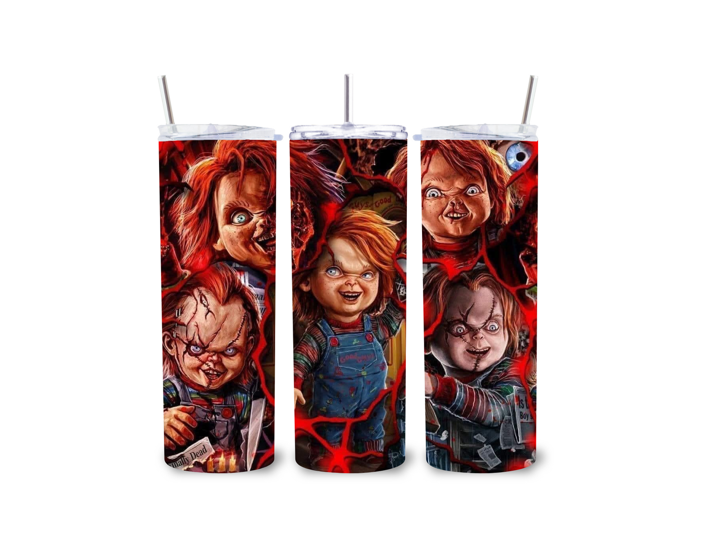 🎨 Chucky Collage Tumbler - A Terrifyingly Fun Sip! 🔪