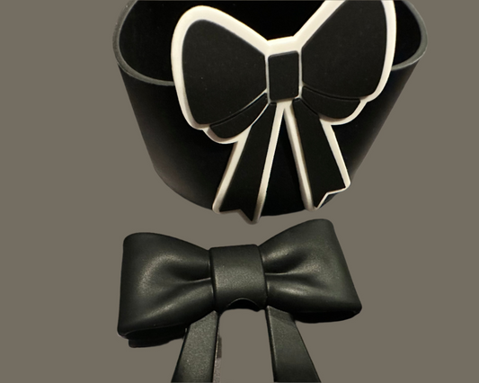 Big Bow Black and White Silicone boot. Cup Accessories. Matching set with Straw Topper