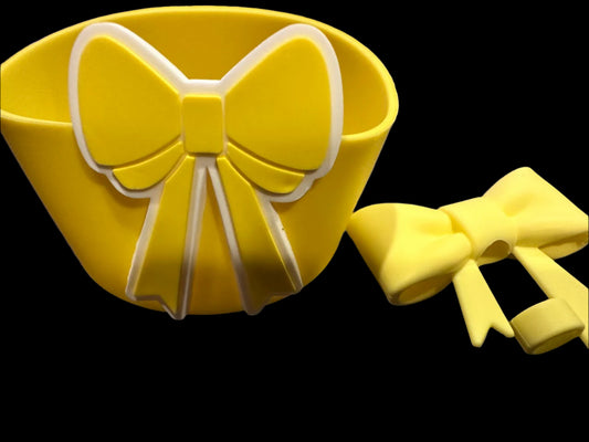 Big Bow Yellow and white Silicone boot. Cup Accessories. Matching set with Straw Topper (Copy) (Copy) (Copy)