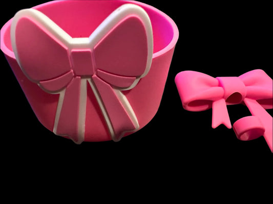 Big Bow Pink and White Silicone boot. Cup Accessories. Matching set with Straw Topper (Copy) (Copy)