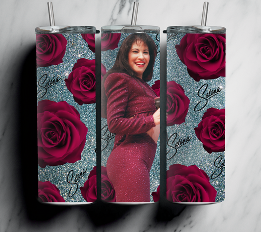 Inspired Selena Red Rose 20 oz tumbler With Straw