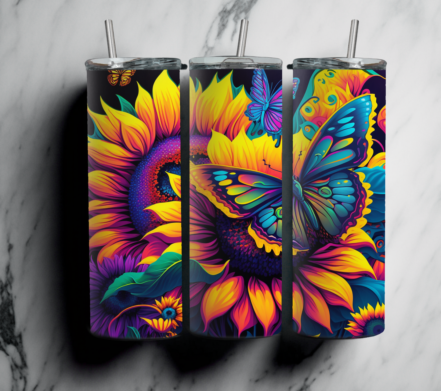 Colorful Sunflowers with Butterfly 20oz Tumbler