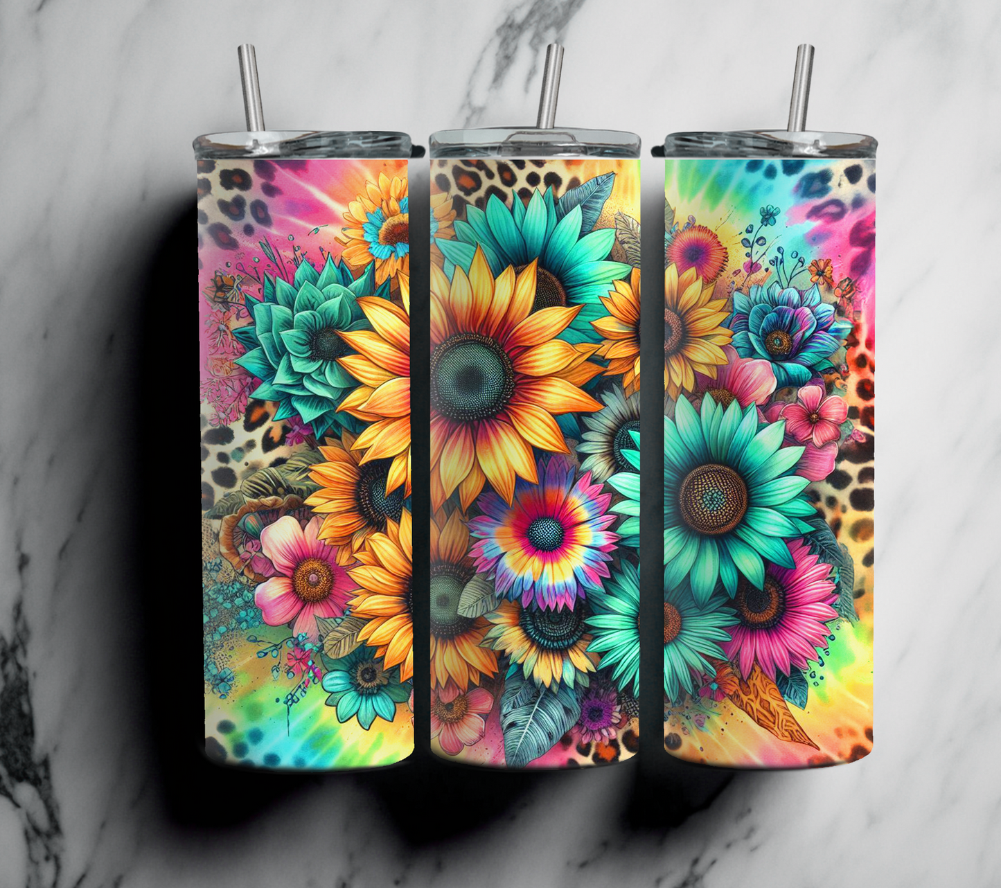 Colorful Sunflowers with Leopard 20oz Tumbler