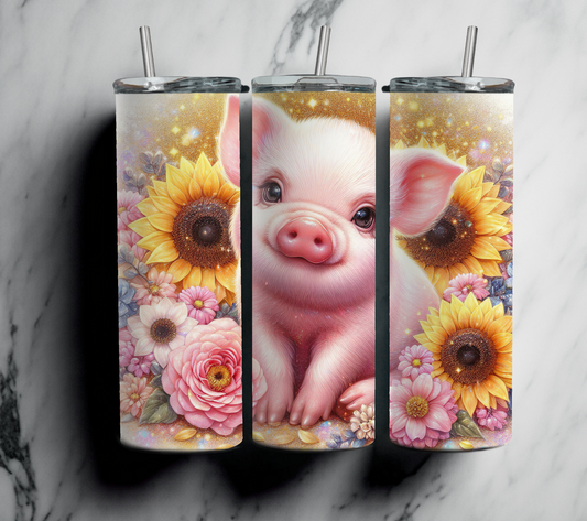 Piggy with Sunflowers 20 oz Tumbler