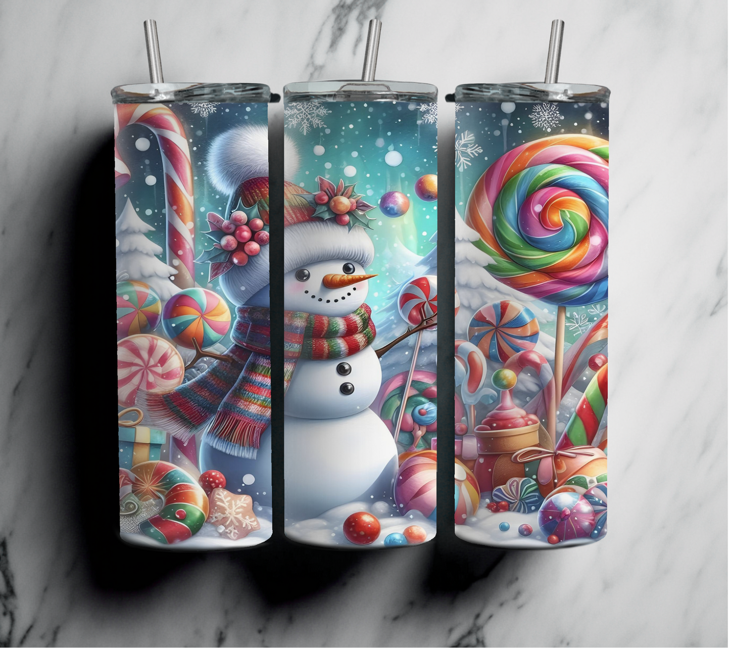 Christmas Candy Cane Lane with Snowman 20oz Tumbler