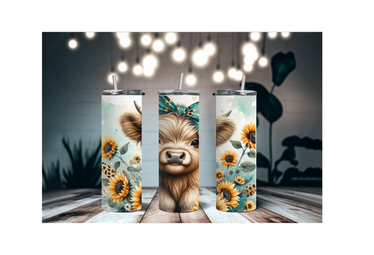 SUNFLOWER HIGHLAND COW || Sublimation Tumbler || Stainless Tumbler