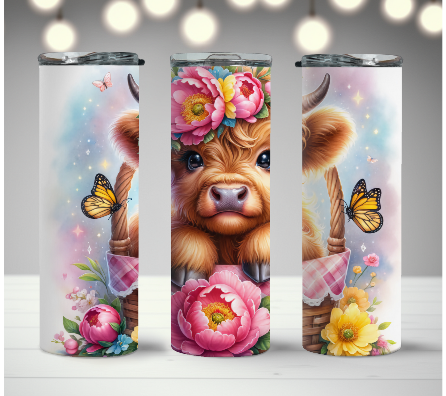 Springtime Highland Cow 20 oz tumbler