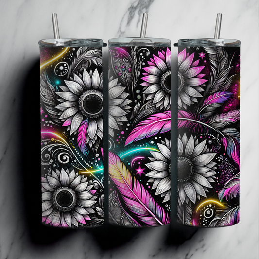 Black and Pink Florescent Sunflowers 20oz Tumbler